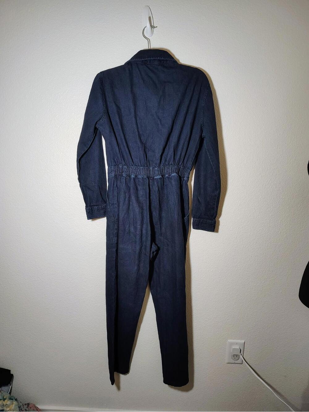 Women Denim Jean Romper Jumpsuit  Pull Bear Long Sleve 100 Cotton Dark Pantsuit - Picture 3 of 9